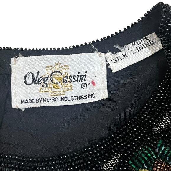Vintage Oleg Cassini TopWomens M/L Sequin Silk Floral Beaded 80s Deco - Picture 7 of 7
